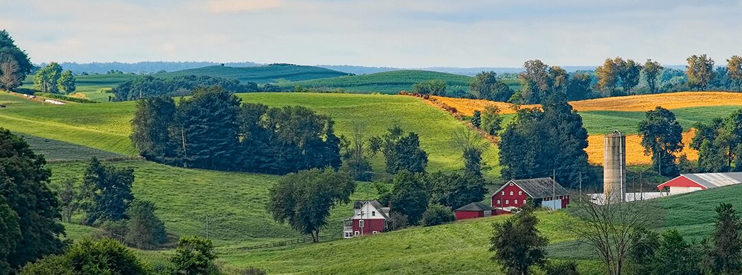 Landscape view of a farm in America