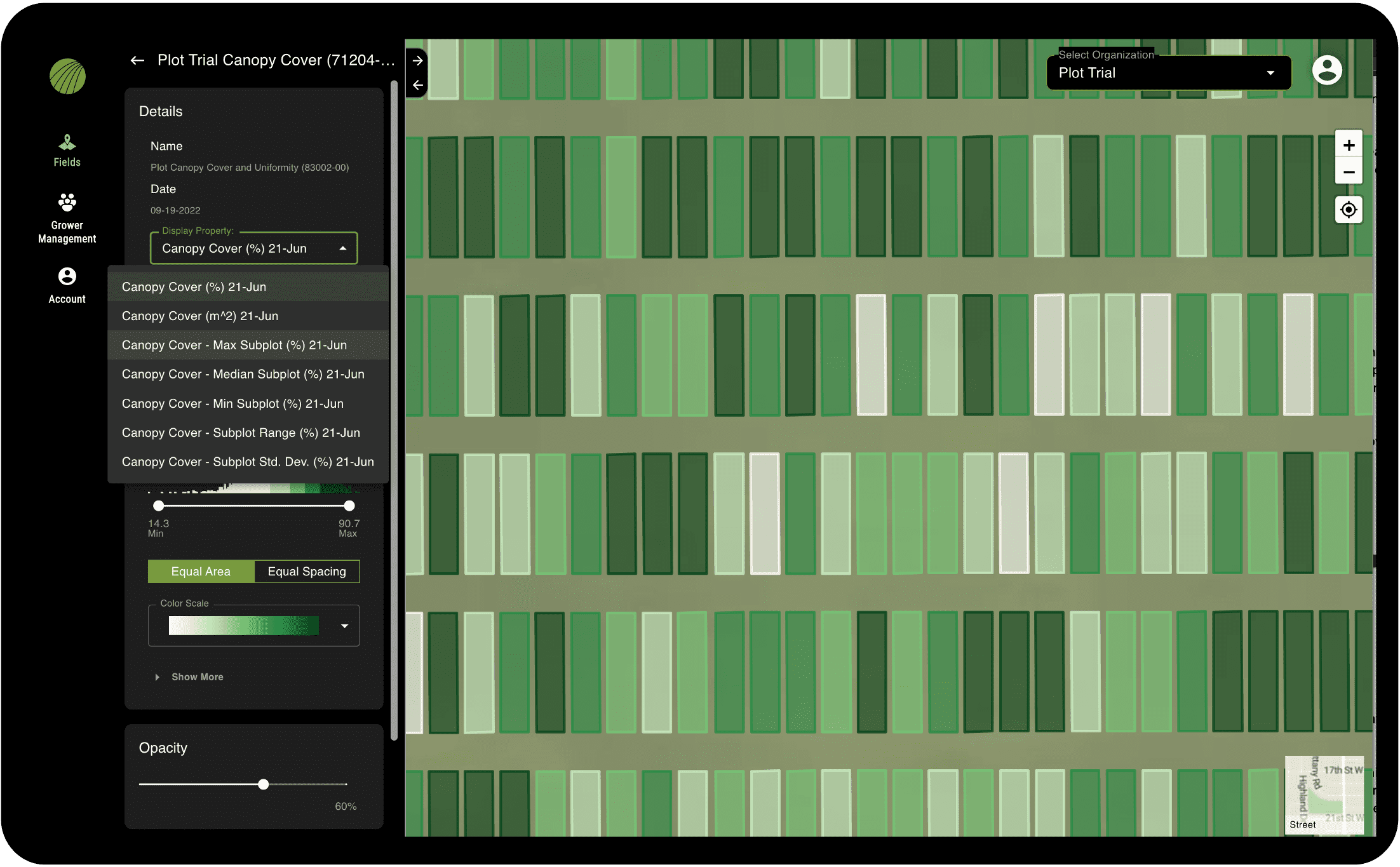 Example of Sentera's Canopy Cover Analytics